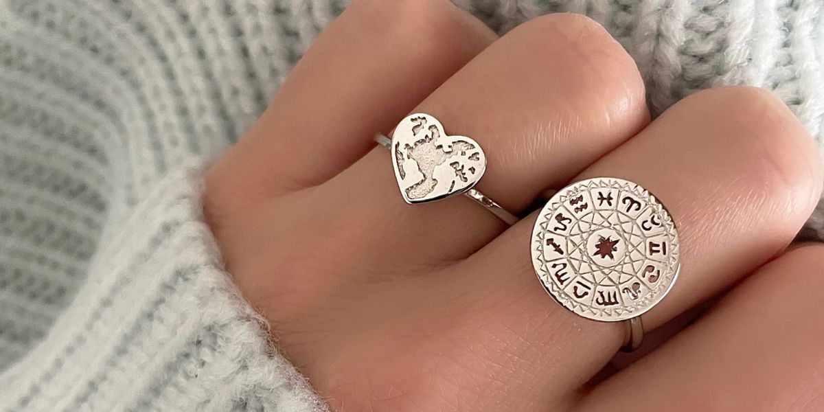 prsteny pro ženy stříbrné nastavitelné zvěrokru a cestovatelské srdce